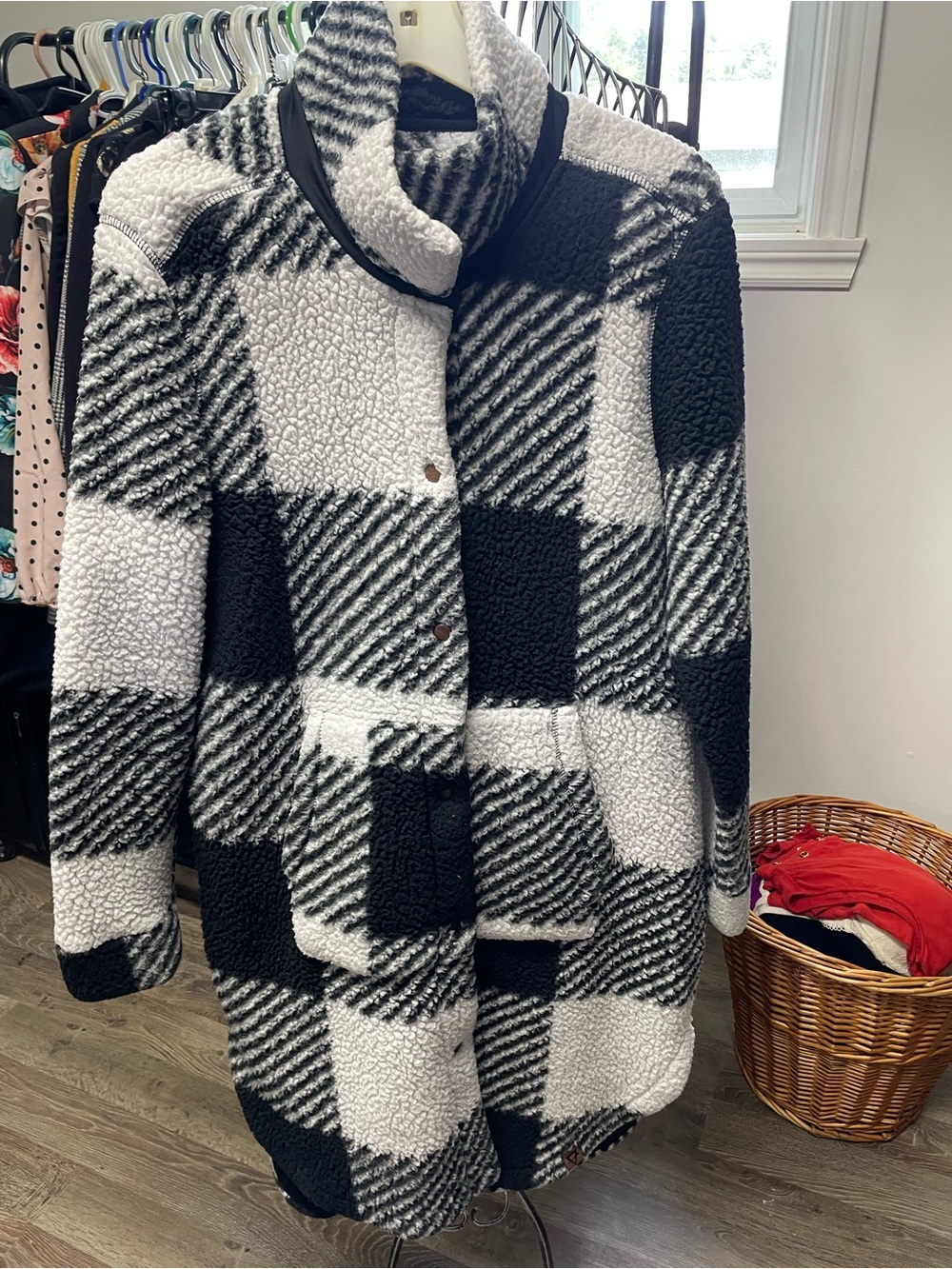 Black & White Plaid Teddy Coat